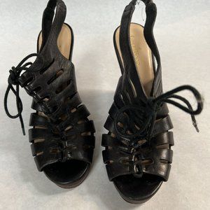 Cole Haan Strappy Black Leather Lace-up Wedge